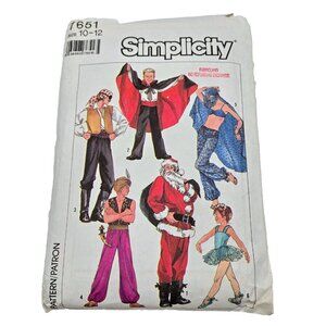 Vintage Costumes Simplicity 7651 Sewing Pattern Santa Cape Pirate AS IS Read